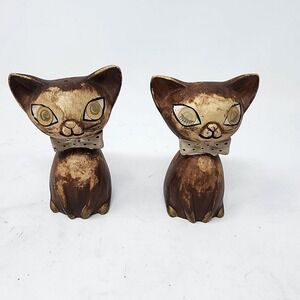 Vintage Lego Ceramic Brown Winking Hologram‎ MCM Cat Salt & Pepper Shakers Japan